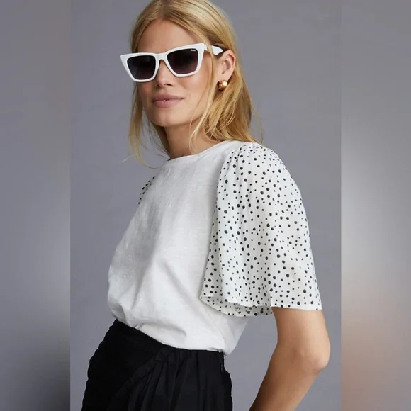 Anthropologie T.La Woven Flutter Sleeve Tee • size xl • NWOT - Picture 2 of 10